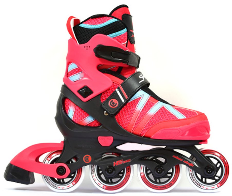 Micro Shaper inline skate for kids adjustable in size in colours black and red in side view